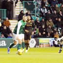 Tony Watt strikes home Motherwell's equaliser at Easter Road (Pics by Ian McFadyen)