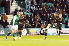 Tony Watt strikes home Motherwell's equaliser at Easter Road (Pics by Ian McFadyen)