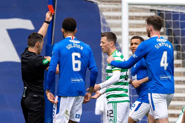 Callum McGregor was sent off by Nick Walsh in the first half of the Ranger v Celtic clash on Sunday. Picture: SNS