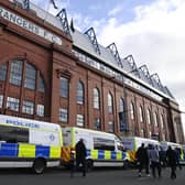 Police outside Ibrox Stadium in Glasgow.