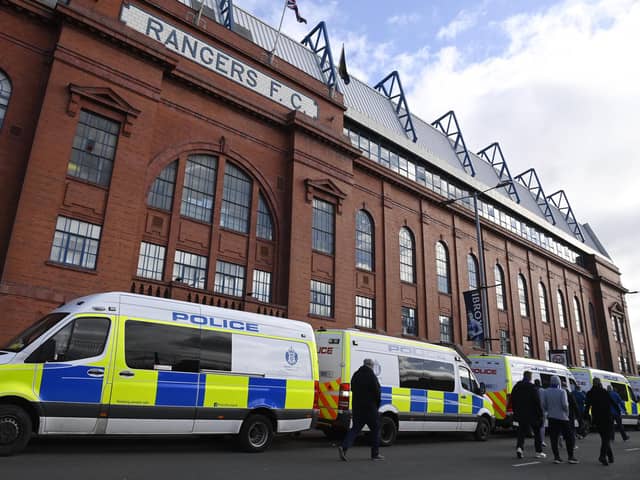 Police outside Ibrox Stadium in Glasgow.