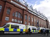 Police outside Ibrox Stadium in Glasgow.