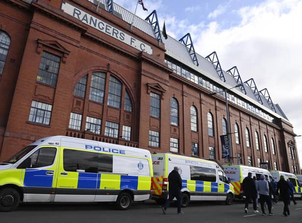 <p>Police outside Ibrox Stadium in Glasgow.</p>