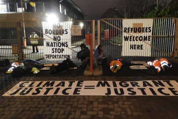 Extinction Rebellion has blocked the front entrance to the Home Office building in Glasgow. 