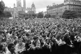 A crowd of 50,000 music fans gathered in George Square for the Glasgow's Big Day concert in June 1990.