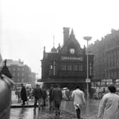 Glasgow folk hurry to join queue for subway at St Enoch's Station as seen from the foot of Buchanan Street.