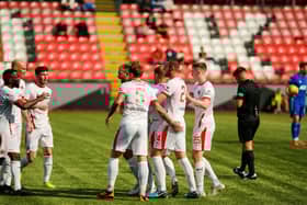 Clyde celebrate what proved to be David Goodwillie's matchwinning goal against Cove Rangers (pic: Craig Black Photography)
