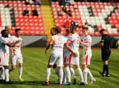 Clyde celebrate what proved to be David Goodwillie's matchwinning goal against Cove Rangers (pic: Craig Black Photography)