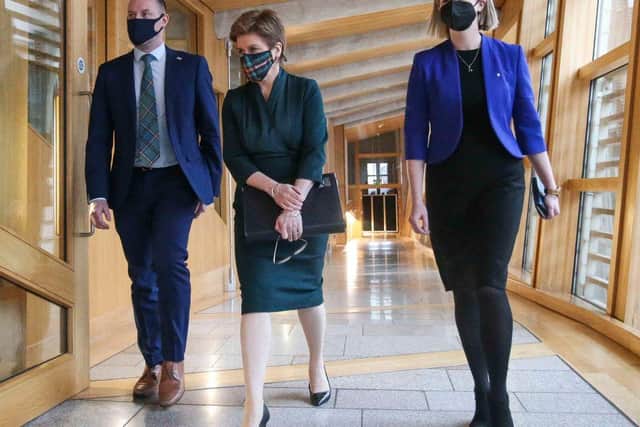New Transport Minister Jenny Gilruth (right) with First Minister Nicola Sturgeon and new Culture Minister Neil Gray this week (Picture: Fraser Bremner/Getty Images)