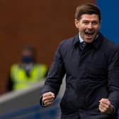 Rangers manager Steven Gerrard was in ebullient mood after the full-time whistle of his team's 2-1 win over Hibernian at Ibrox on Sunday. (Photo by Craig Williamson / SNS Group)