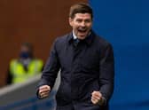 Rangers manager Steven Gerrard was in ebullient mood after the full-time whistle of his team's 2-1 win over Hibernian at Ibrox on Sunday. (Photo by Craig Williamson / SNS Group)