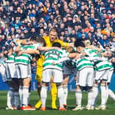 Celtic players in the ‘huddle’ 