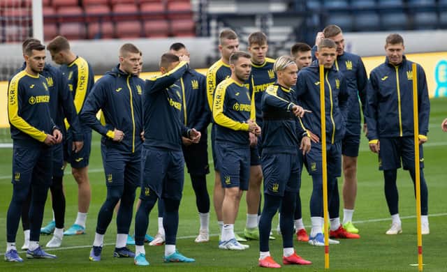 Ukraine train at Hampden ahead of their first match in months.