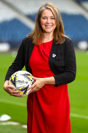 Aileen Campbell meets the press (Pic by Colin Poultney/Scottish Womens Football)