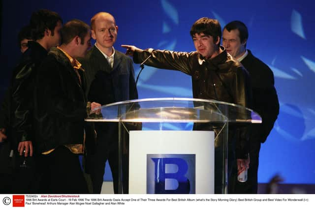 Alan McGee, at the 1996 Brit Awards as Oasis accept one of three awards. Picture: Alan Davidson/Shutterstock