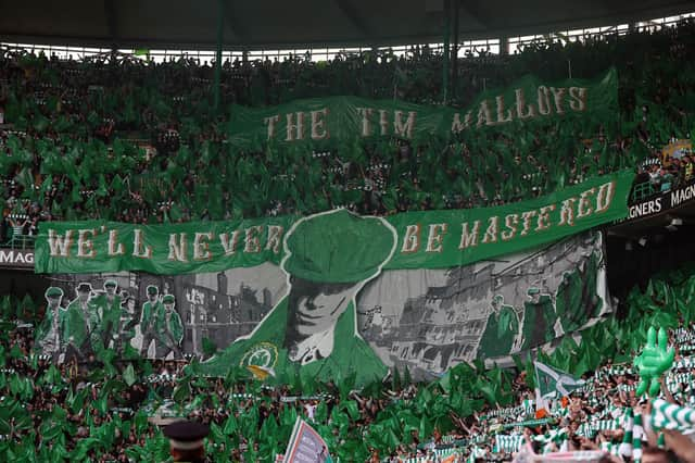 Celtic fans show off their tifo during the game.