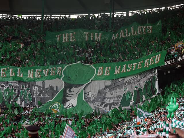 Celtic fans show off their tifo during the game.