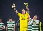 Joe Hart leads the Celtic celebrations after the Viaplay Cup semi-final win over Kilmarnock at Hampden. (Photo by Craig Foy / SNS Group)