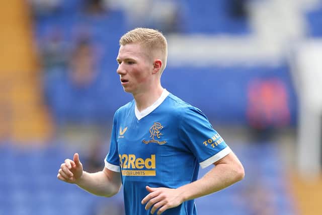 BIRKENHEAD, ENGLAND - JULY 10: Stephen Kelly of Rangers in action during the Pre-Season friendly match between Tranmere Rovers and Rangers at Prenton Park on July 10, 2021 in Birkenhead, England. (Photo by Lewis Storey/Getty Images)