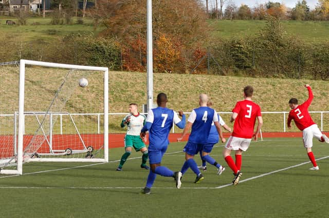 Carluke Rovers in action. They likely won't be on the pitch together again until July at the earliest. (Pic by Kevin Ramage)