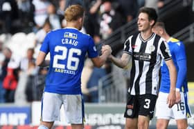 St Johnstone's Liam Craig with Scott Tanser during a cinch Premiership match between St Mirren and St Johnstone at SMISA Stadium, on August 29, 2021.