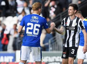 St Johnstone's Liam Craig with Scott Tanser during a cinch Premiership match between St Mirren and St Johnstone at SMISA Stadium, on August 29, 2021.