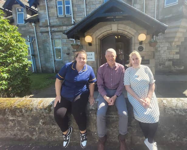 Debbie Lamb, Deputy Home Manager; Willie Rennie, MSP and Olga Jankovska, Home Manager