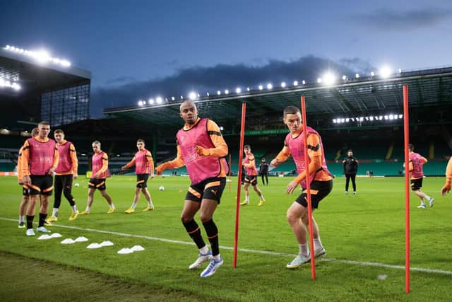 Shakhtar Donetsk players train at Celtic Park ahead of Tuesday's Champions League showdown. (Photo by Alan Harvey / SNS Group)