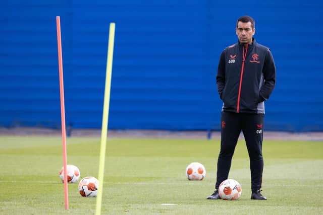 Rangers manager Giovanni van Bronckhorst during Rangers training at the Rangers Training Centre, on May 12, 2022, in Glasgow, Scotland. (Photo by Alan Harvey / SNS Group)