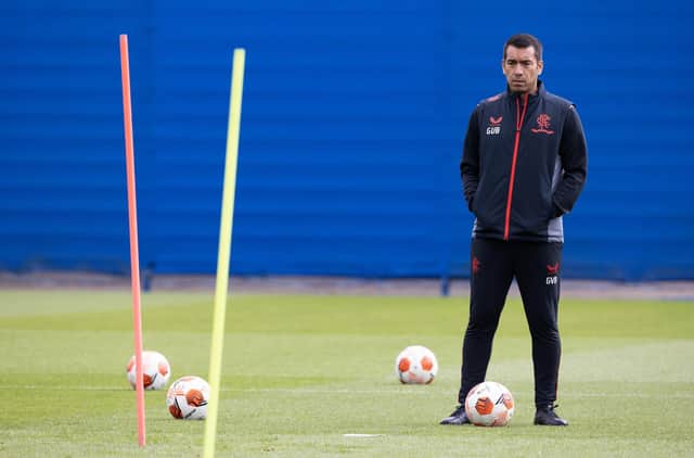 Rangers manager Giovanni van Bronckhorst during Rangers training at the Rangers Training Centre, on May 12, 2022, in Glasgow, Scotland. (Photo by Alan Harvey / SNS Group)