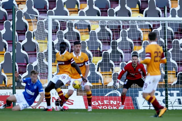 Bevis Mugabi was on the wrong end of a refereeing call again today having had a penalty awarded against him when Motherwell played Rangers earlier this season (Library pic by Ian McFadyen)