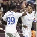 Rangers' James Tavernier, right, celebrates scoring a priceless goal against Servette.