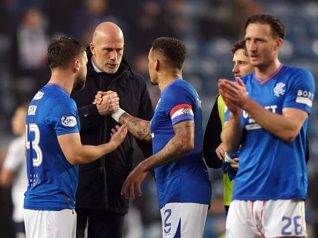 Rangers manager Philippe Clement with players following a midweek win over Dundee
