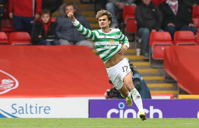 Jota celebrates after netting the winner in Celtic's scrappy  2-1 success in Aberdeen