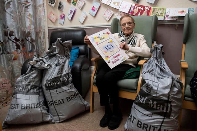Thousands of cards were delivered to Hector House to celebrate Edna Clayton's 101st birthday. (Photo by Craig Foy / SNS Group)