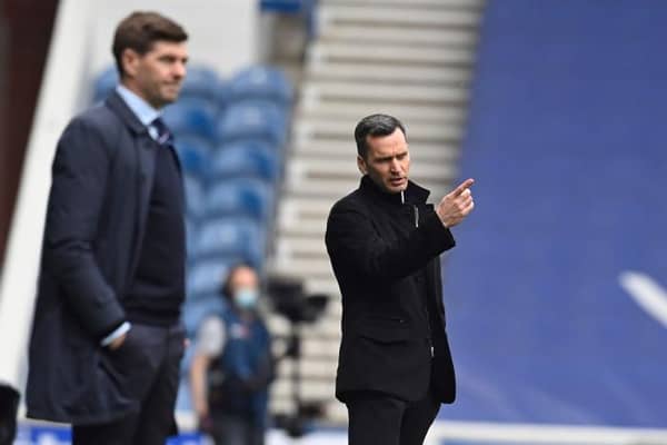 Stephen Glass (right) will take his Aberdeen side to Ibrox to face Steven Gerrard's Rangers in the Premiership on Wednesday night. (Photo by Rob Casey / SNS Group)