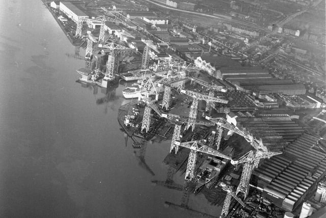 Aerial shot of John Brown's shipyard on the River Clyde at Clydebank in December 1965.