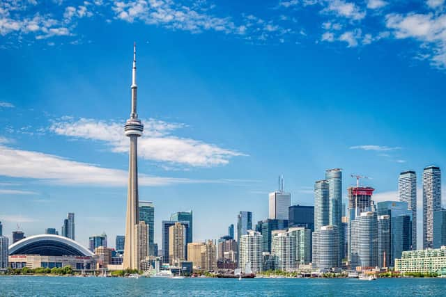 Skyline of Toronto in Canada from the lake Ontario