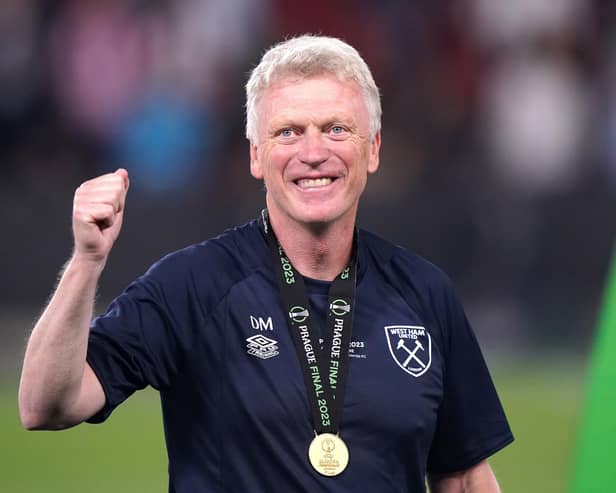 West Ham United manager David Moyes with a winners medal after winning the UEFA Europa Conference League Final