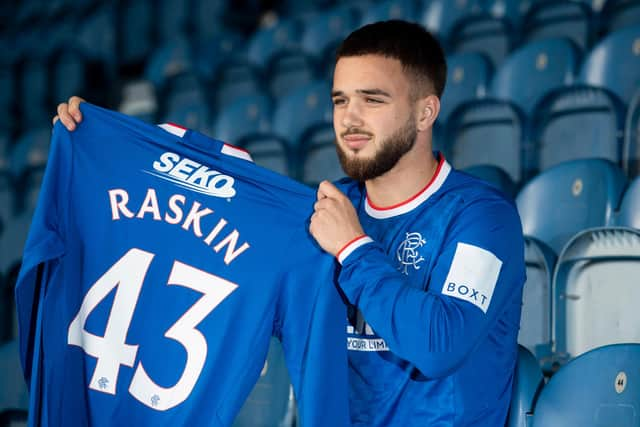 New Rangers signing Nicolas Raskin is unveiled to the media at Ibrox on Friday.