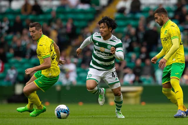 Celtic's Reo Hatate in action during the 2-0 friendly win over Norwich City. (Photo by Ewan Bootman / SNS Group)
