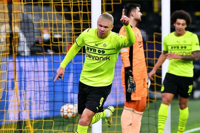 Dortmund's Norwegian forward Erling Haaland is a doubt for the game. (Photo by UWE KRAFT / AFP) (Photo by UWE KRAFT/AFP via Getty Images)