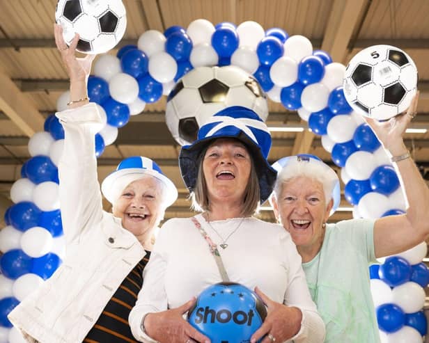 Diehard Scotland fans: May Little, Liz McBlain and her Mum Betty McBlain joining in the celebrations