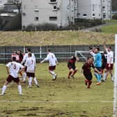 Rob Roy celebrate their dramatic late winner over Linlithgow Rose in  2018 (pic by Scott Wilson)