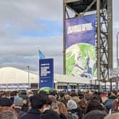 Massive queues built up at the main entrance to the COP26 climate summit in Glasgow as hundreds of people waited to get through security checks before being granted access to the event