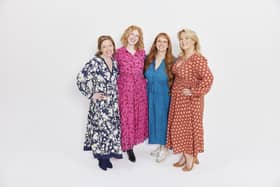 Unfolded customers modelling dresses from the new collection