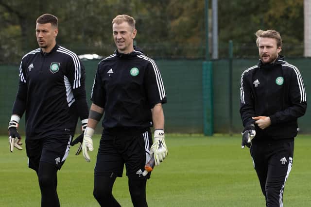 Benjamin Siegrist, Joe Hart and Scott Bain are all vying for the Celtic gloves tonight against Motherwell.