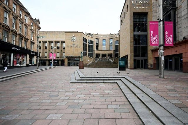 The top of Buchanan Street is usually the heart of Glasgow's busy shopping district, but it lay empty in March 2020.