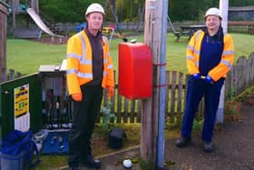 Openreach engineers David Bennet and Stewart Williamson  in Pettinain