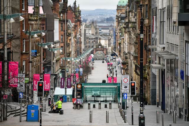 A view of Glasgow's Buchanan Street in March 2020, shortly after the first strict lockdown was announced (Picture: Jeff J Mitchell/Getty Images)